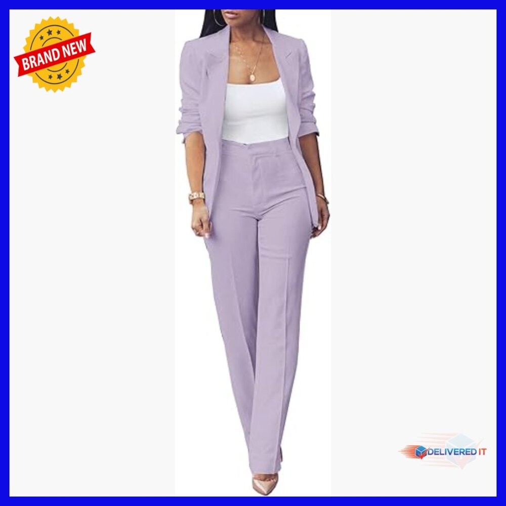 Women's 2-Piece Blazer Set with Slim Fit Pants, Polyester, Office Wear